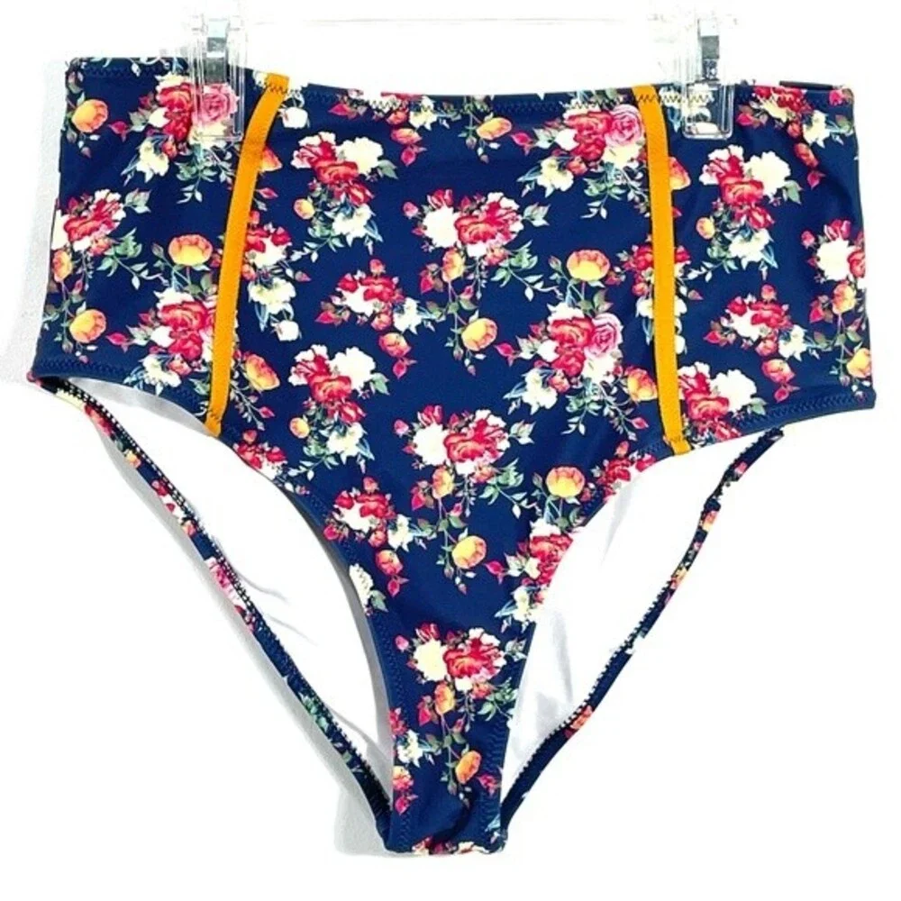 Cupshe Caramel Buttons High Waist Floral Bikini Bottoms